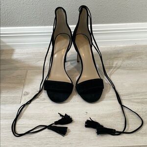 Ann Taylor Black Suede Lace-Up Heels with Tassels